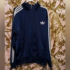 Adidas 2XL Dark Blue Striped Full Zip Men's Athletic Track Jacket